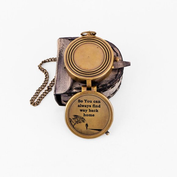 Brass Working Compass With Leather Cover Nautical Gift for Men, Adventure Travel - Picture 6 of 8